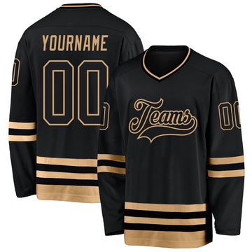 Uksn Individuelles Schwarz Schwarz-Altgold Eishockey-Trikot