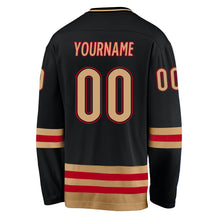 Laden Sie das Bild in den Galerie-Viewer, Uksn Individuelles Schwarz Altgold-Rot Eishockey-Trikot
