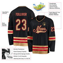 Laden Sie das Bild in den Galerie-Viewer, Uksn Individuelles Schwarz Altgold-Rot Eishockey-Trikot
