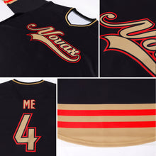 Laden Sie das Bild in den Galerie-Viewer, Uksn Individuelles Schwarz Altgold-Rot Eishockey-Trikot
