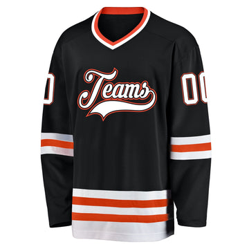 Uksn Individuelles Schwarz Weiß-Orange Eishockey-Trikot