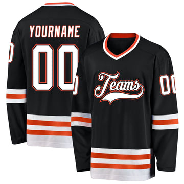 Uksn Individuelles Schwarz Weiß-Orange Eishockey-Trikot