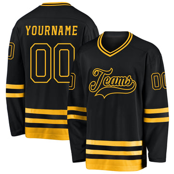 Uksn Individuelles Schwarz Schwarz-Gold Eishockey-Trikot
