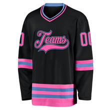 Laden Sie das Bild in den Galerie-Viewer, Uksn Individuelles Schwarz Pink-Hellblau Eishockey-Trikot

