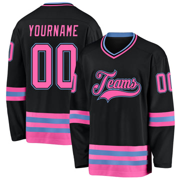 Uksn Individuelles Schwarz Pink-Hellblau Eishockey-Trikot