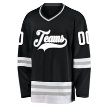 Laden Sie das Bild in den Galerie-Viewer, Uksn Individuelles Schwarz Weiß-Grau Eishockey-Trikot
