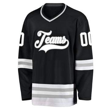 Uksn Individuelles Schwarz Weiß-Grau Eishockey-Trikot