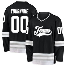 Laden Sie das Bild in den Galerie-Viewer, Uksn Individuelles Schwarz Weiß-Grau Eishockey-Trikot

