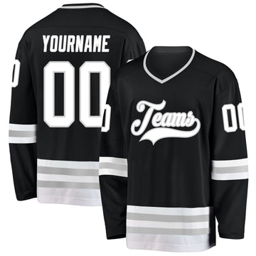Uksn Individuelles Schwarz Weiß-Grau Eishockey-Trikot