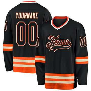 Uksn Individuelles Schwarz Schwarz-Orange Eishockey-Trikot