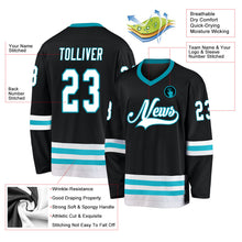 Laden Sie das Bild in den Galerie-Viewer, Uksn Individuelles Schwarz Weiß-Petrol Eishockey-Trikot
