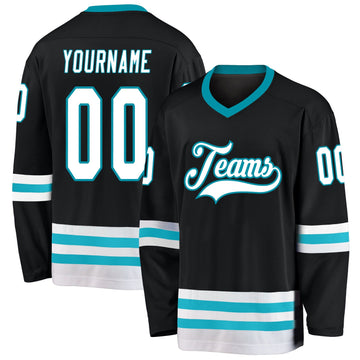 Uksn Individuelles Schwarz Weiß-Petrol Eishockey-Trikot