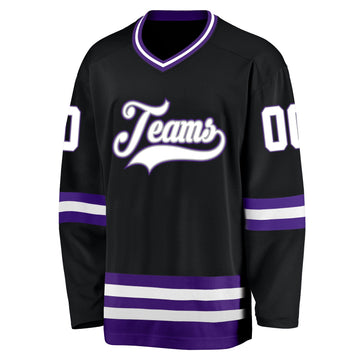Uksn Individuelles Schwarz Weiß-Violett Eishockey-Trikot