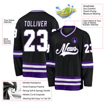 Laden Sie das Bild in den Galerie-Viewer, Uksn Individuelles Schwarz Weiß-Violett Eishockey-Trikot
