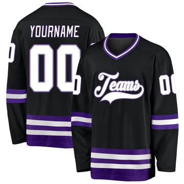 Uksn Individuelles Schwarz Weiß-Violett Eishockey-Trikot