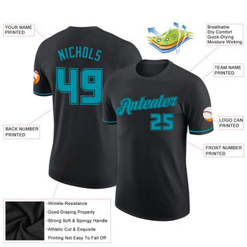 Uksn Individuelles Schwarz Petrol-Schwarz Funktions-T-Shirt
