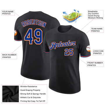Uksn Individuelles Schwarz Royalblau-Orange Funktions-T-Shirt