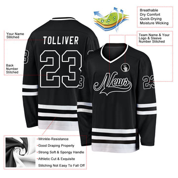 Uksn Individuelles Schwarz Schwarz-Weiß Eishockey-Trikot