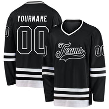Laden Sie das Bild in den Galerie-Viewer, Uksn Individuelles Schwarz Schwarz-Weiß Eishockey-Trikot
