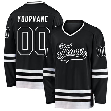 Uksn Individuelles Schwarz Schwarz-Weiß Eishockey-Trikot