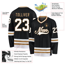 Laden Sie das Bild in den Galerie-Viewer, Uksn Individuelles Schwarz Weiß-Altgold Eishockey-Trikot
