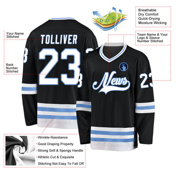 Uksn Individuelles Schwarz Weiß-Hellblau Eishockey-Trikot