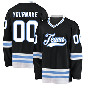 Uksn Individuelles Schwarz Weiß-Hellblau Eishockey-Trikot