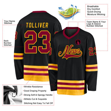 Uksn Individuelles Schwarz Kastanienbraun-Gold Eishockey-Trikot