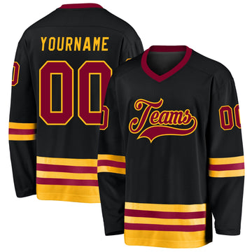 Uksn Individuelles Schwarz Kastanienbraun-Gold Eishockey-Trikot