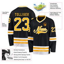 Laden Sie das Bild in den Galerie-Viewer, Uksn Individuelles Schwarz Gold-Weiß Eishockey-Trikot
