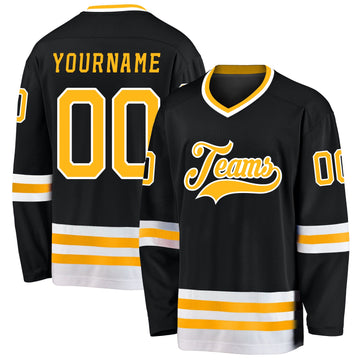 Uksn Individuelles Schwarz Gold-Weiß Eishockey-Trikot