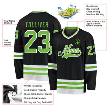 Uksn Individuelles Schwarz Neongrün-Weiß Eishockey-Trikot