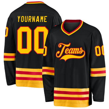 Uksn Individuelles Schwarz Gold-Rot Eishockey-Trikot