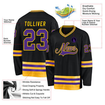Uksn Individuelles Schwarz Violett-Gold Eishockey-Trikot