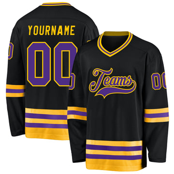 Uksn Individuelles Schwarz Violett-Gold Eishockey-Trikot