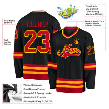 Uksn Individuelles Schwarz Rot-Gold Eishockey-Trikot