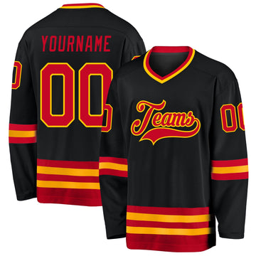 Uksn Individuelles Schwarz Rot-Gold Eishockey-Trikot