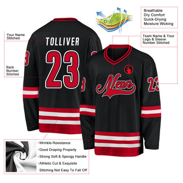 Uksn Individuelles Schwarz Rot-Weiß Eishockey-Trikot