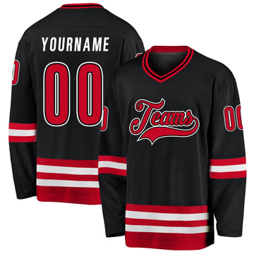 Uksn Individuelles Schwarz Rot-Weiß Eishockey-Trikot