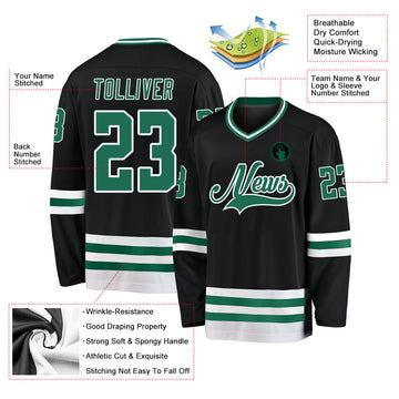 Uksn Individuelles Schwarz Kelly-Grün-Weiß Eishockey-Trikot