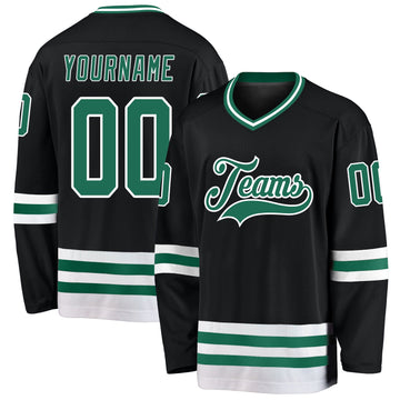 Uksn Individuelles Schwarz Kelly-Grün-Weiß Eishockey-Trikot