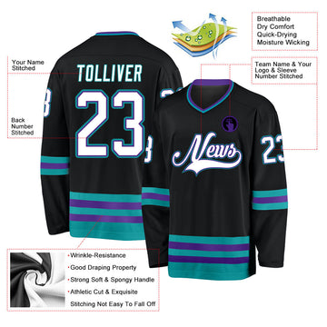 Uksn Individuelles Schwarz Weiß-Petrol Eishockey-Trikot