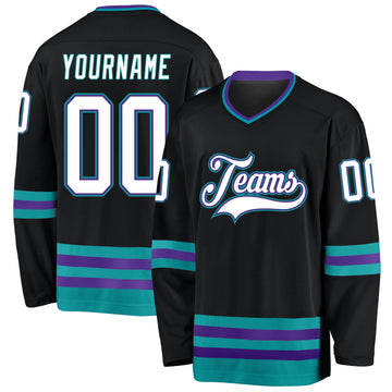 Uksn Individuelles Schwarz Weiß-Petrol Eishockey-Trikot
