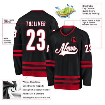 Uksn Individuelles Schwarz Weiß-Rot Eishockey-Trikot