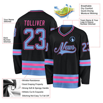 Uksn Individuelles Schwarz Hellblau-Pink Eishockey-Trikot