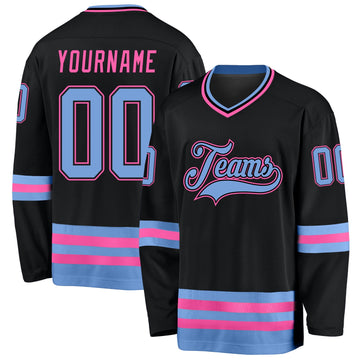 Uksn Individuelles Schwarz Hellblau-Pink Eishockey-Trikot