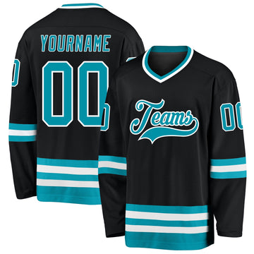 Uksn Individuelles Schwarz Petrol-Weiß Eishockey-Trikot