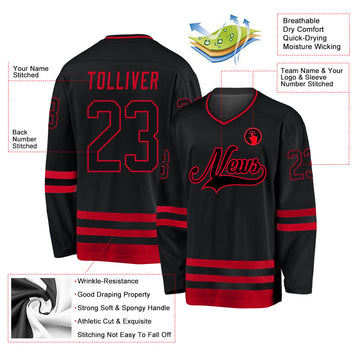 Uksn Individuelles Schwarz Schwarz-Rot Eishockey-Trikot