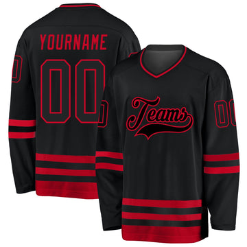 Uksn Individuelles Schwarz Schwarz-Rot Eishockey-Trikot