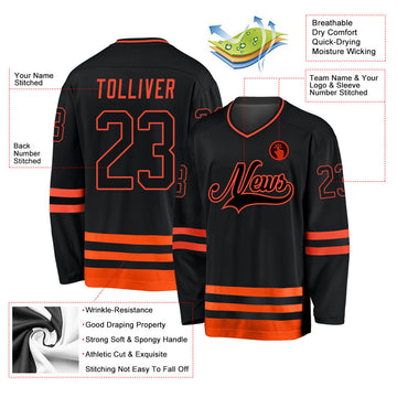 Uksn Individuelles Schwarz Schwarz-Orange Eishockey-Trikot